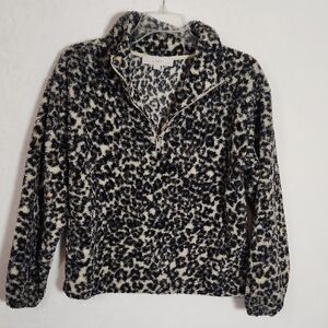 LOFT Leopard Print Fleece 3/4 zip Jacket size XS